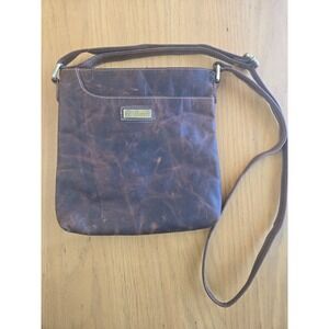 Valenchi Distressed Brown Leather Purse Adjustable Strap Crossbody EUC Clean